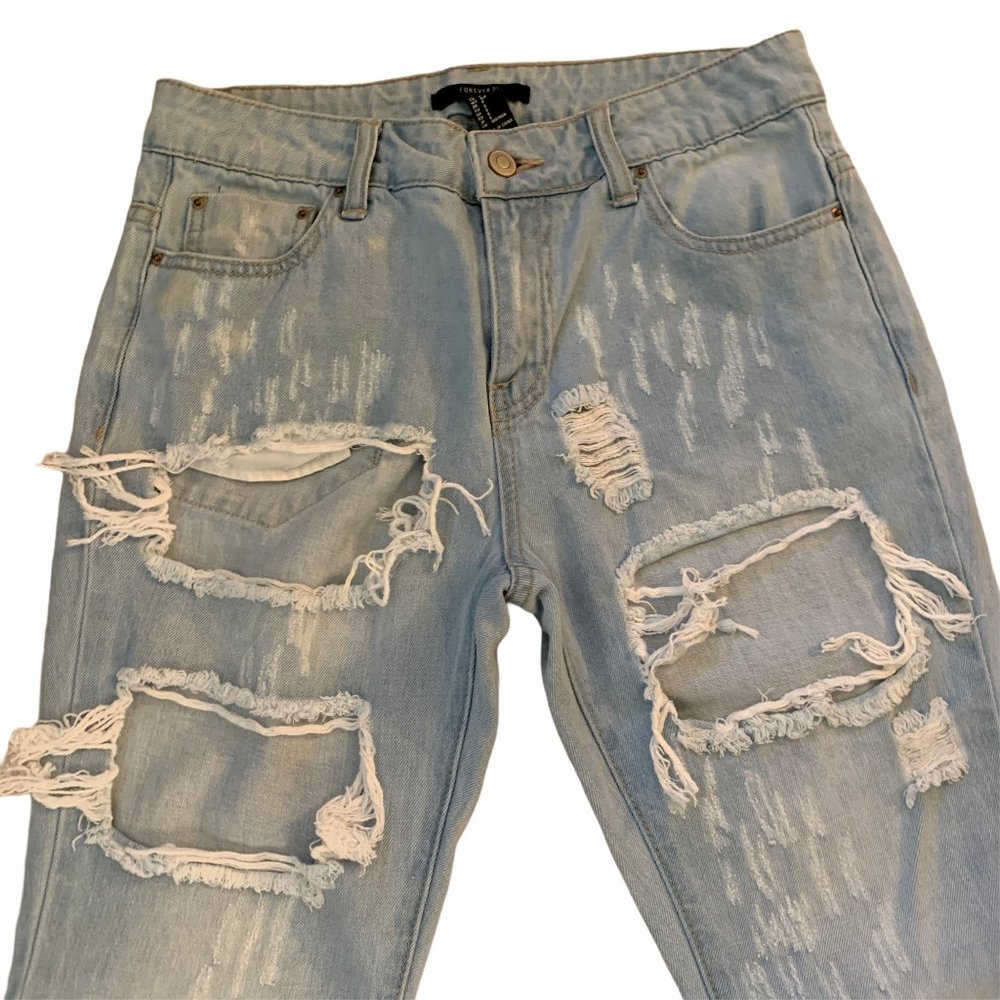Distressed Light Wash Jeans Zipper Ankle Forever21 - Picture 5 of 6